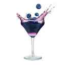 Blueberry Liqueur - AfInata - Blue cocktail with splashing liquid and blueberries in a martini glass on a white background