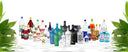 Prodalcom SA Product Range: Assorted bottles of alcohol arranged in a row with green leafy elements on either side.