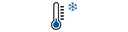 Icon of a blue thermometer with a blue circle and snowflake on a white background